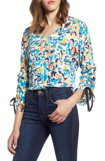 Women's Halogen Ruched Tie Sleeve Top, Size - Ivory