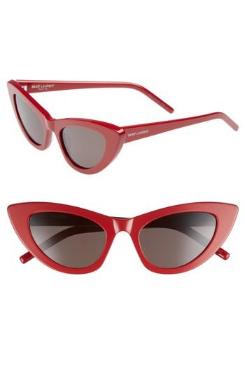 Women's Saint Laurent Lily 52mm Cat Eye Sunglasses - Red