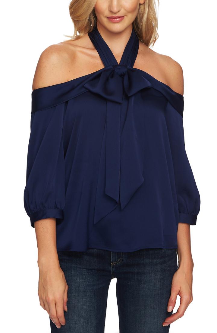 Women's Cece Cold Shoulder Halter Blouse, Size - Blue