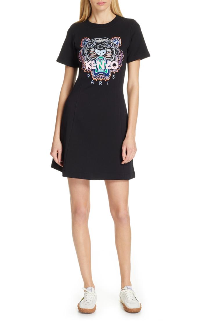Women's Kenzo Tiger Embroidered T-shirt Dress - Black