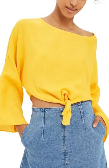 Women's Topshop Knot Front Top Us (fits Like 0) - Yellow
