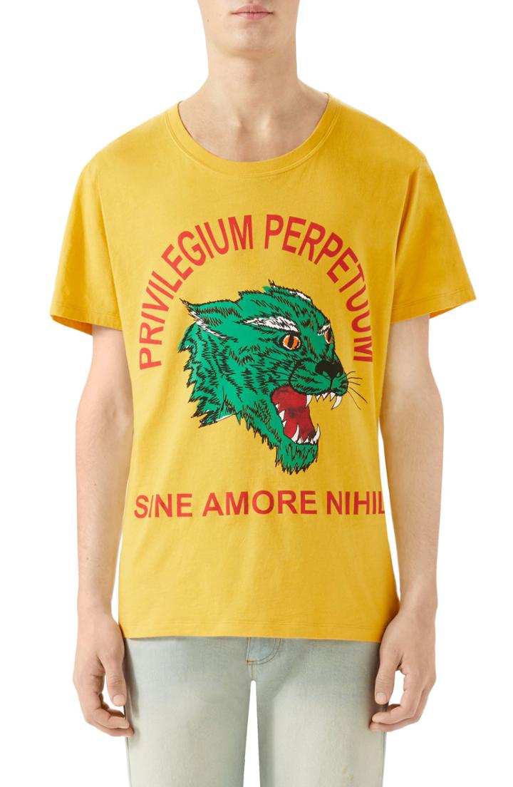 Men's Gucci Animal Print T-shirt, Size - Yellow