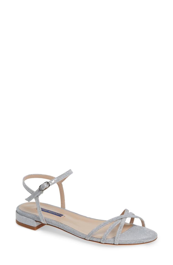 Women's Stuart Weitzman Starla Quarter Strap Flat Sandals .5 M - Metallic