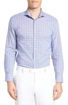 Men's Nordstrom Men's Shop Tech-smart Trim Fit Windowpane Stretch Dress Shirt .5 32/33 - Blue