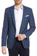 Men's Boss Hutsons Trim Fit Plaid Wool Sport Coat R - Blue