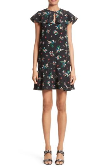 Women's Red Valentino Wallpaper Floral Print Silk Dress Us / 42 It - Black
