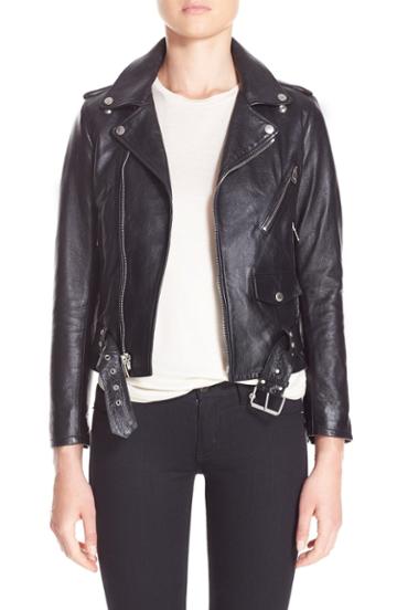 Women's Saint Laurent Studded Lambskin Leather Moto Jacket Us / 42 Fr - Black