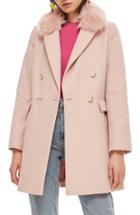 Women's Topshop Naomi Faux Fur Collar Coat Us (fits Like 0) - Pink
