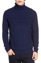 Men's French Connection Cable Stripe Turtleneck Sweater, Size - Blue