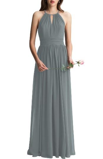 Women's #levkoff Keyhole Chiffon A-line Gown - Grey