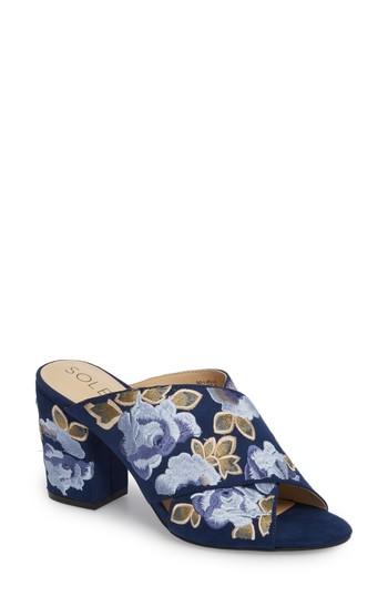 Women's Sole Society Luella Flower Embroidered Slide .5 M - Blue