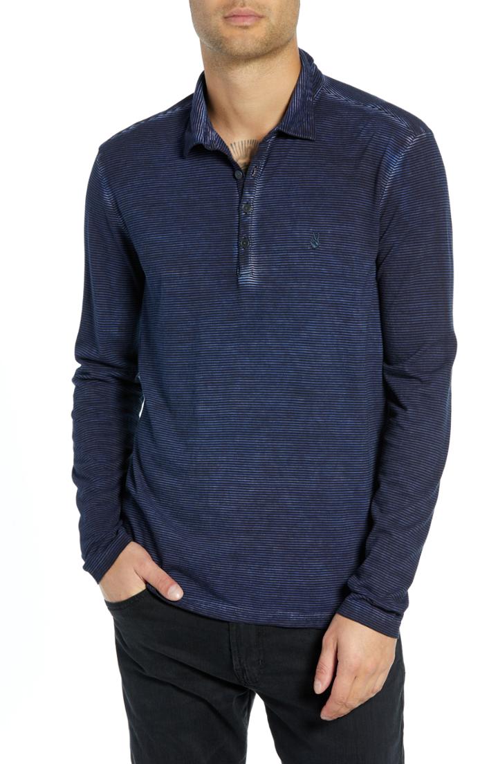 Men's John Varvatos Star Usa Striped Long Sleeve Polo, Size - Blue