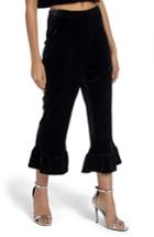Women's Missguided Ruffle Hem Velvet Crop Pants Us / 4 Uk - Black