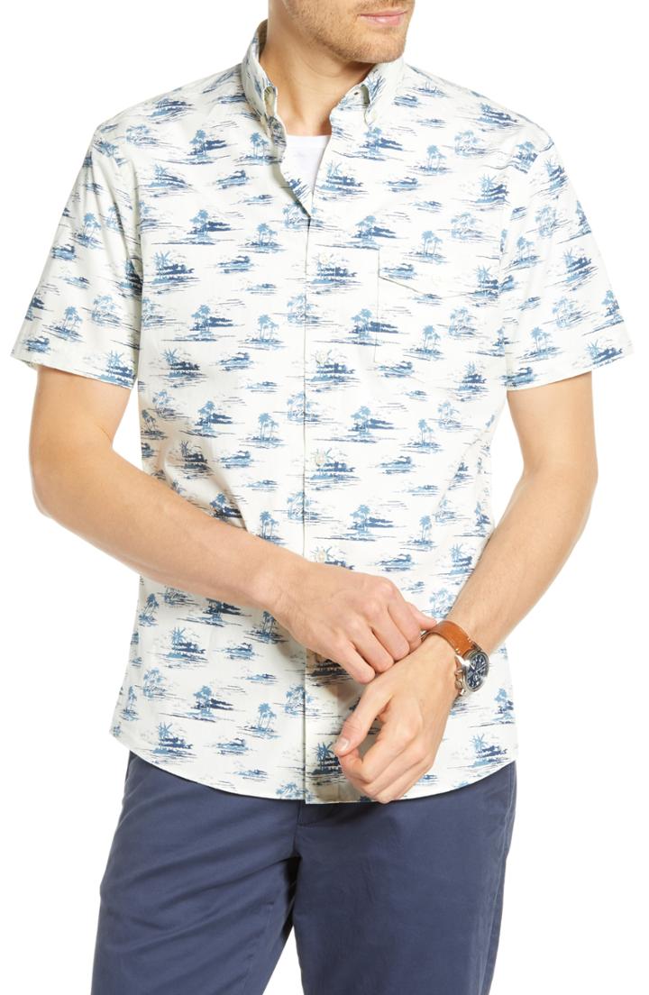 Men's 1901 Blue Islands Print Sport Shirt - Ivory