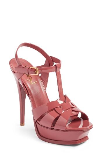 Women's Saint Laurent Tribute T-strap Platform Sandal Us / 37eu - Pink