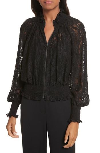 Women's Rebecca Taylor Lace Bomber Jacket - Black