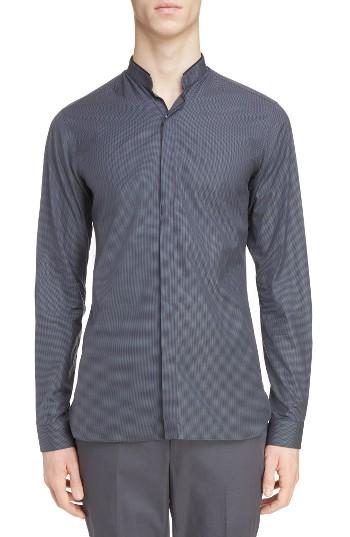 Men's Lanvin Microcheck Band Collar Sport Shirt Eu - Black