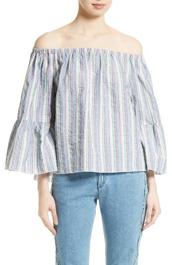 Women's See By Chloe Seersucker Off The Shoulder Top Us / 34 Fr - Green