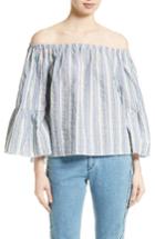 Women's See By Chloe Seersucker Off The Shoulder Top Us / 34 Fr - Green