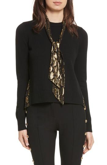 Women's Veronica Beard Concord V Neck Mixed Media Sweater - Black