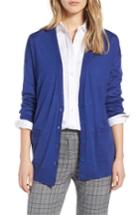 Petite Women's Halogen V-neck Merino Wool Cardigan, Size P - Blue