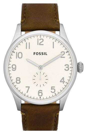 Fossil 'the Agent' Leather Strap Watch,