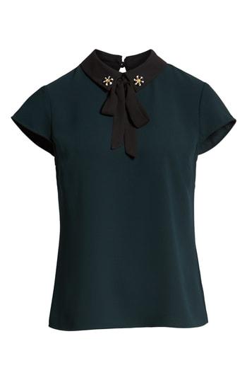 Women's Cece Embellished Bow Collar Blouse, Size - Green