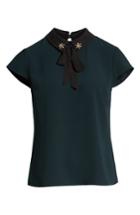 Women's Cece Embellished Bow Collar Blouse, Size - Green