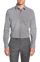 Men's Calibrate Trim Fit Stretch Non-iron Geometric Dress Shirt .5 32/33 - Black