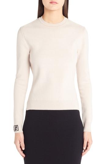 Women's Fendi Logo Cuff Sweater Us / 38 It - Beige