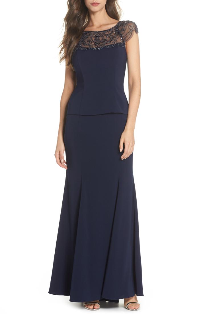 Women's Xscape Beaded Crepe Trumpet Gown