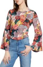 Women's Halogen Bow Back Print Flare Sleeve Tunic, Size - Black