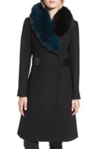 Women's 1 Madison Wool Blend Jacket With Genuine Fox Fur Trim - Black