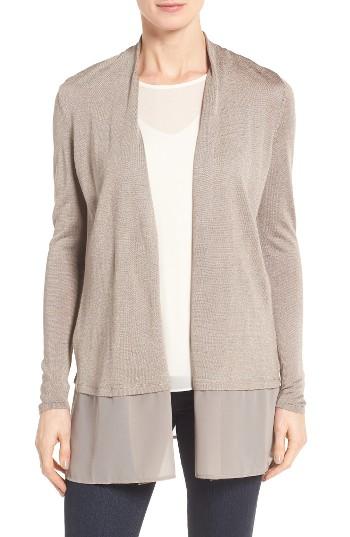 Women's Nic+zoe Chiffon Trim Cardigan - Beige