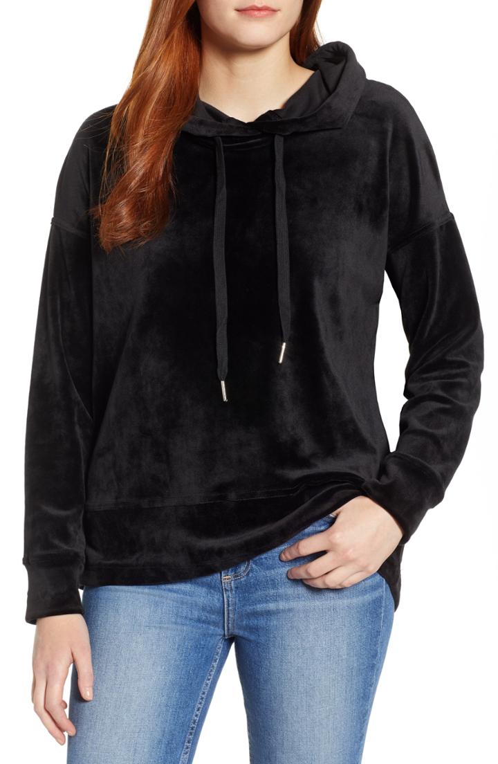 Women's Caslon Off Duty Velour Hoodie - Black