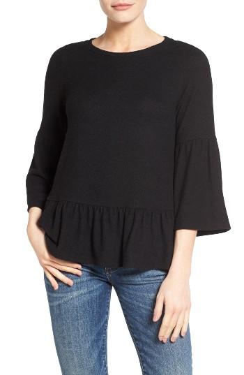 Women's Gibson Cozy Fleece Peplum Top - Black