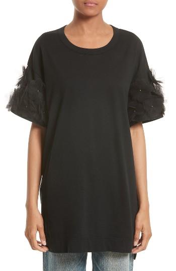 Women's Tu Es Mon Tresor Tulle Flower Trim Tee, Size - Black