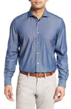 Men's Luciano Barbera Classic Fit Bird's Eye Sport Shirt - Blue