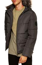 Men's Topman Marling Faux Fur Collar Puffer Jacket