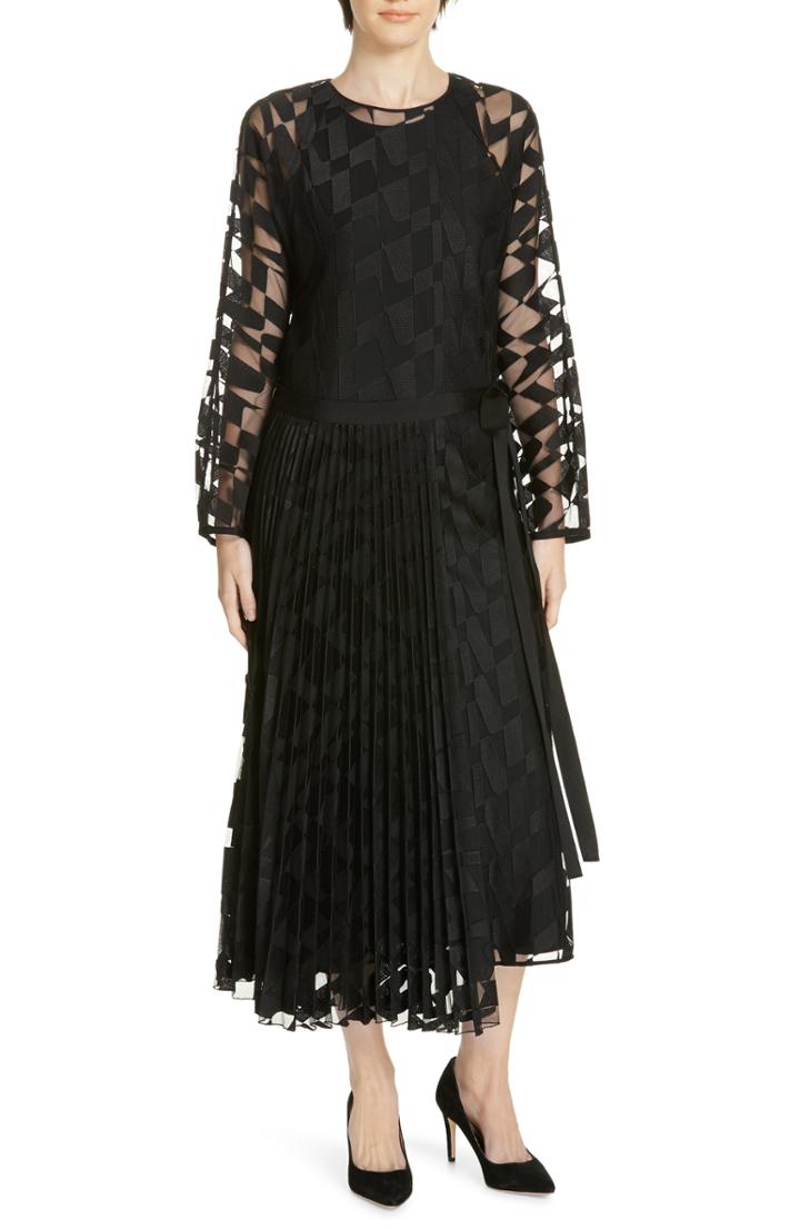 Women's Boss Dalace Pleat & Geo Print Midi Dress
