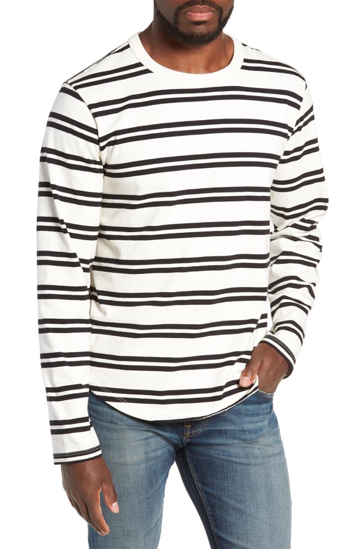 Men's Frame Classic Fit Long Sleeve Stripe Crewneck T-shirt - Ivory