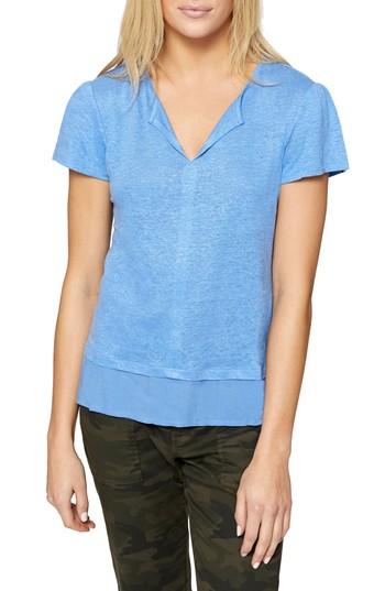 Petite Women's Sanctuary Uptown Tiered Hem Linen Tee P - Blue