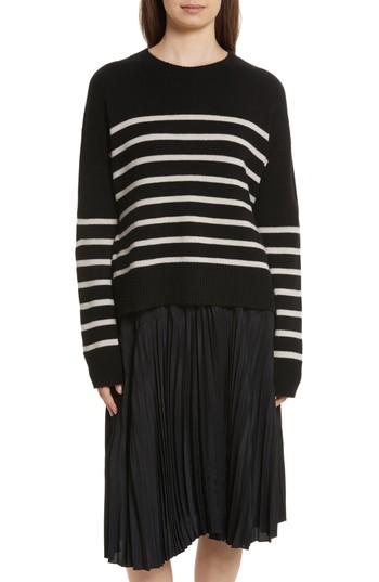 Women's Vince Cashmere Stripe Boxy Crew Sweater - Black