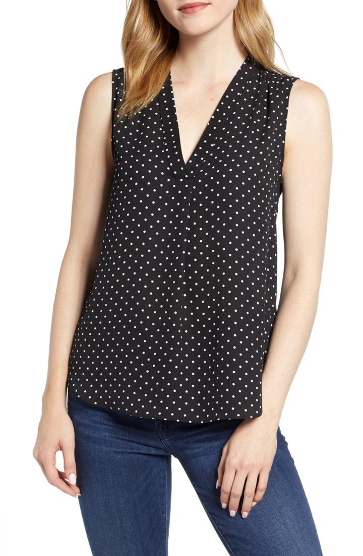 Women's Vince Camuto Polka Dot Sleeveless Blouse - Black