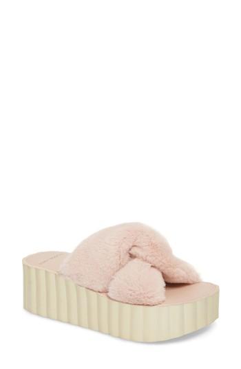 Women's Tory Burch Faux Fur Scallop Platform Slide Sandal M - Pink