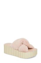 Women's Tory Burch Faux Fur Scallop Platform Slide Sandal M - Pink