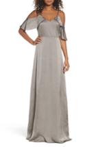Women's Monique Lhuillier Bridesmaids Isabel Sateen Cold Shoulder Gown - Grey