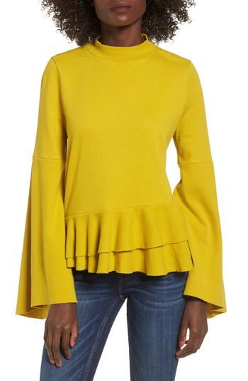 Women's Bp. Ruffle Hem Bell Sleeve Top, Size - Green