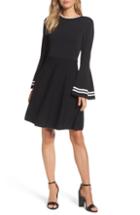 Women's Eliza J Stripe Bell Sleeve Fit & Flare Dress - Black