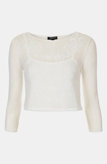 Topshop Caviar Bead Mesh Top White